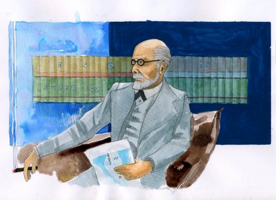 ジークムント フロイト (1856-1939) の肖像画、オーストリアの精神科医 (ジークムント フロイト オーストリアの神経学者と精神分析の父の肖像画) - イラスト : アレッサンドロ ロナティ 作： Alessandro Lonati