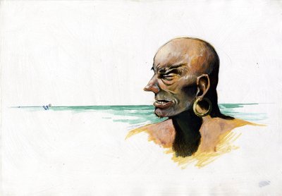 Retrato de um pirata (corsário) ou marinheiro com o mar ao fundo. Desenho colorido de Alessandro Lonati. 作： Alessandro Lonati