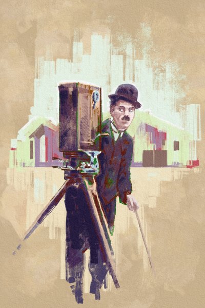 俳優兼監督のチャーリー・チャップリンの肖像 (イラスト) 作： Alessandro Lonati