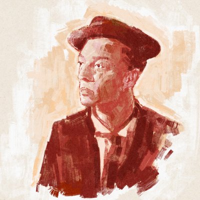 監督兼俳優のバスター・キートンの肖像（イラスト） 作： Alessandro Lonati