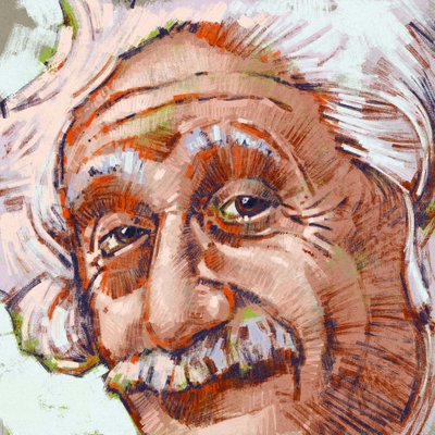科学者アルバート アインシュタインの肖像 (イラスト) 作： Alessandro Lonati