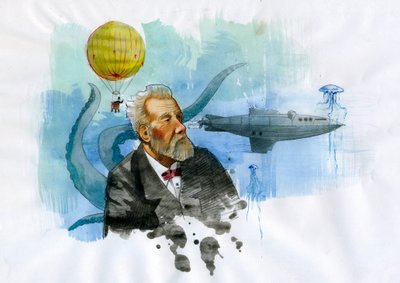 フランスの作家ジュール・ヴェルヌの肖像 (1828-1905) (フランスの作家ジュール・ヴェルヌの肖像) イラスト・アレッサンドロ・ロナティ 作： Alessandro Lonati