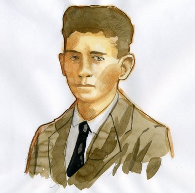 プラハの作家フランツ・カフカ (1883-1924) の肖像 (ドイツ語の小説家フランツ・カフカの肖像) 作： Alessandro Lonati