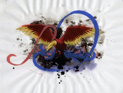 Representação do fabuloso animal fenix (ou fênix) que aparece nas mitologias chinesa (fenghuang), persa (simurgh), grega e romana. Desenho colorido de Alessandro Lonati. 作： アレッサンドロ・ロナティ