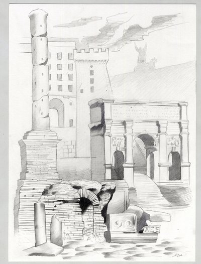 ローマのローマ時代の遺跡、フォーラム (foro romano) アレッサンドロ・ロナティ作。 作： Alessandro Lonati