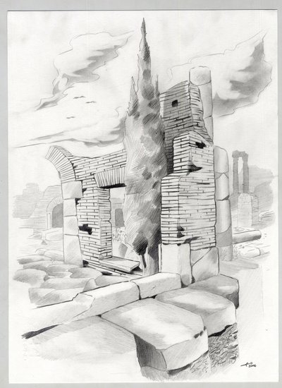 ローマのローマ時代の遺跡、フォーラム (foro romano) アレッサンドロ・ロナティ作。 作： Alessandro Lonati