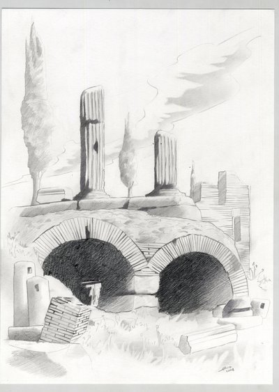 Ruínas da época romana em Roma, Fórum (foro romano) Desenho de Alessandro Lonati. 作： Alessandro Lonati
