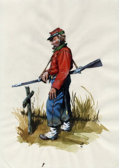 第二帝国 (1852-1870): イタリア統一 (リソルジメント)、イタリアのジュゼッペ・ガリバルディ (1807-1882) のために「赤シャツ」戦闘機として知られるガリバルディア軍の志願兵 作： Alessandro Lonati