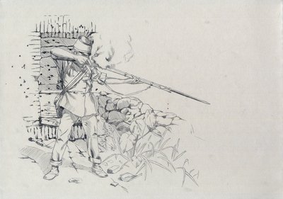 第二帝国 (1852-1870): 歩兵の射撃、オーストリア軍の兵士、オーストリア ハンガリー語 (オーストリア ハンガリー語) 作： Alessandro Lonati