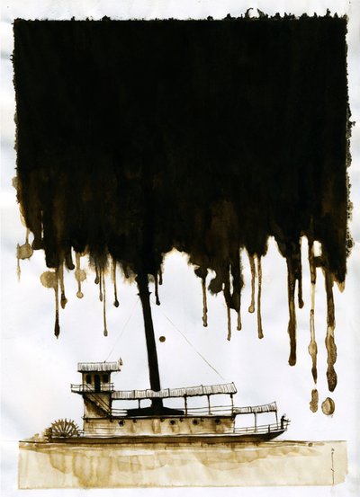 ジョセフ・コンラッドによる新作「In the Heart of Darkness」の蒸気船イラスト。 2012年 作： アレッサンドロ・ロナティ