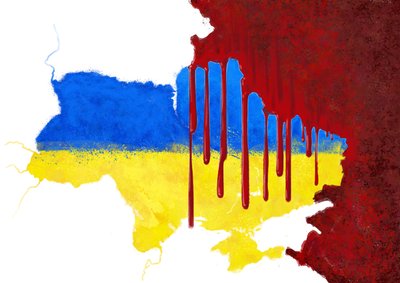 Ucrânia sangrada pela Rússia, 2022 (ilustração) 作： Alessandro Lonati