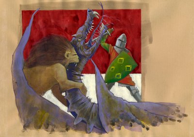 ドラゴンと戦う獅子の騎士イヴァン イラスト：アレッサンドロ・ロナティ 作： Alessandro Lonati
