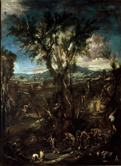 僧侶のいる幻想的な風景 アレッサンドロ・マニャスコ・ディット・イル・リッサンドリーノ（1667-1749）の絵画 1720年 薄さ237x175cm ミラノ・ブレラ美術館所蔵 作： Alessandro Magnasco