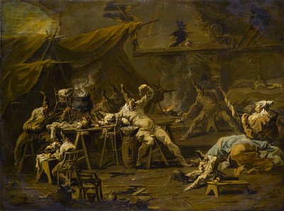 プルチネッラとコロンビーナの晩餐、1725-1730年頃 作： Alessandro Magnasco