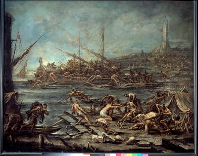 ゲネス港でのガレリア人の乗船 アレッサンドロ・マニャスコ（1667-1749）の絵画。ディム。1.16 x 1.42.ボルドー、美術博物館 作： Alessandro Magnasco