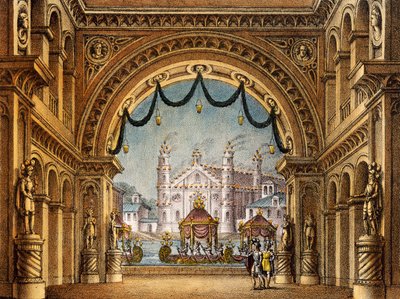 アレッサンドロ・サンキリコ（1777-1849）によるベッリーニ（1801-1835）のオペラ「見知らぬ女」の舞台装置 作： Alessandro Sanquirico