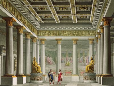 エギステウス宮殿のオーディエンスホール、1826年にミラノのスカラ座のバレエ「オレステス」のデザイン 作： Alessandro Sanquirico