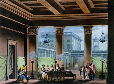 トリクリニウム、ジュールフェラーリオ作「ルコスチュームアンシャンエモデルヌ」c.1820 作： Alessandro Sanquirico