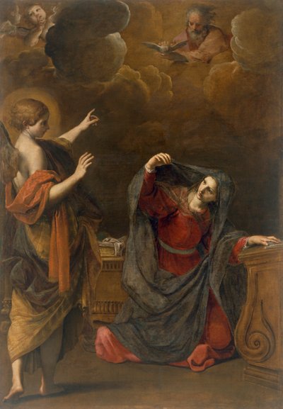 アレッサンドロ・ティアリーノ（1577-1668）による受胎告知、キャンバスに油彩、209x144、5 cm 作： Alessandro Tiarini