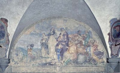 聖アントニヌスが嵐から救った商人に説教する場面（ルネット（フレスコ画） 作： Alessandro Tiarini
