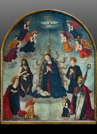 マドンナと聖人と子供（パネルに油彩） 作： Alessio & Scheggini Michele da Larciano (known as Graffione) (1470 85) Baldovinetti