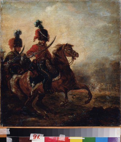 ライダー。 （軽騎兵連隊）。 Alexander Osipovich Orlowski（1777-1832）による絵画、キャンバスに油彩 作： Alexander Orlowski