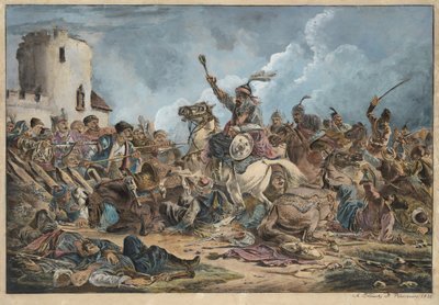 Bataille entre les Georgiens et les tribus de montagne - グルジア人と山岳民族の戦い - Orlowski (Orlovsky), Alexander Osipovich (1777-1832) - 1826 - リトグラフ、水彩画 - 54x77 - 個人蔵 作： Alexander Orlowski