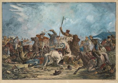 キルギス人とコサックの戦い - Orlowski (Orlovsky), Alexander Osipovich (1777-1832) - 1826 - リトグラフ、水彩画 - 54x77 - 個人蔵 作： Alexander Orlowski
