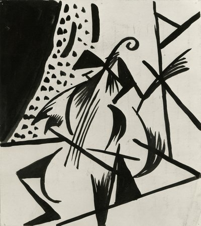ミュージシャン、1914〜15年（紙にペンとインディアンのインク） 作： Alexander Bogomazov