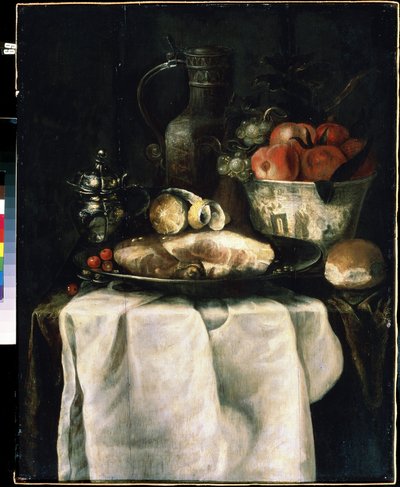 ハムで朝食を（ハムで朝食を）。 アレクサンドル・クーズマンズ (1627-1689) の絵画 作： Alexander Coosemans