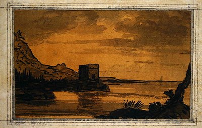 古典的な風景（水彩・紙） 作： アレクサンダー・コゼンス
