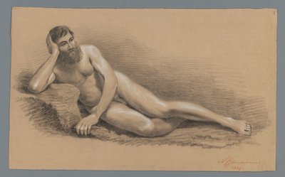 左に横たわっている男性ヌード 作： Alexander Cranendoncq