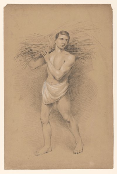 棒の束を肩に乗せて立っている男性 作： Alexander Cranendoncq