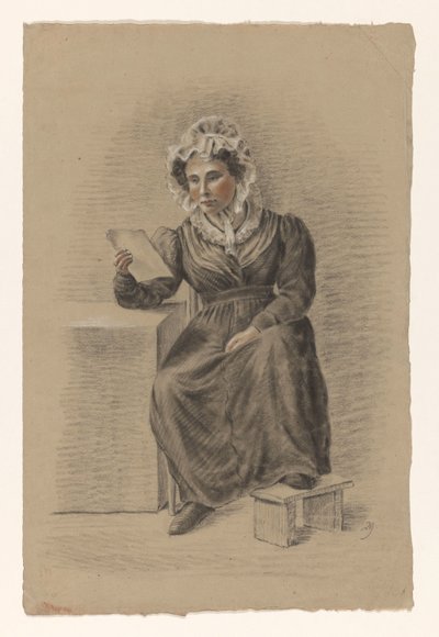 座ってストーブに足を乗せ、手紙を読んでいる女性 作： Alexander Cranendoncq