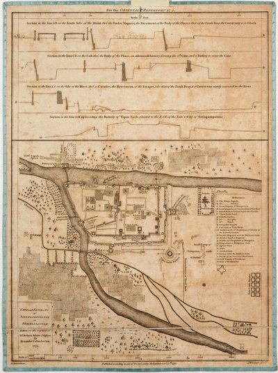 1775年、外科医ロバート・アダムス氏の依頼により、アレクサンダー・セザール・レグーが撮影したシレンガンパトナム市とその周辺。 作： Alexander Dalrymple