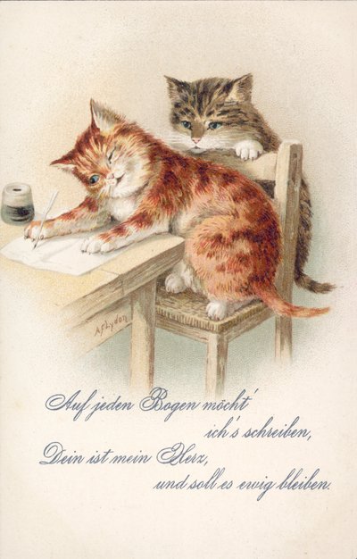 ユーモラスな猫のポストカード（カラーリトグラフ） 作： Alexander Francis (after) Lydon