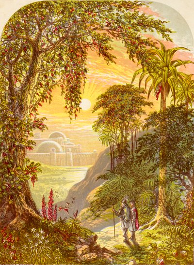 ジョン・バニヤンの巡礼者の進歩による、ベーラの地でのキリスト教徒と希望者、1880年頃出版 作： Alexander Francis Lydon