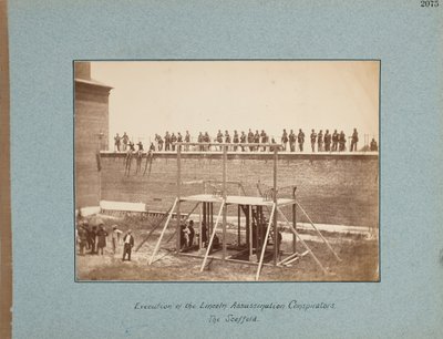 リンカーン暗殺陰謀団の処刑。スキャッフォード 作： Alexander Gardner