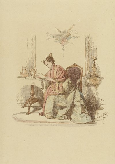 テーブルで手紙を読む女性 作： Alexander Hugo Bakker Korff