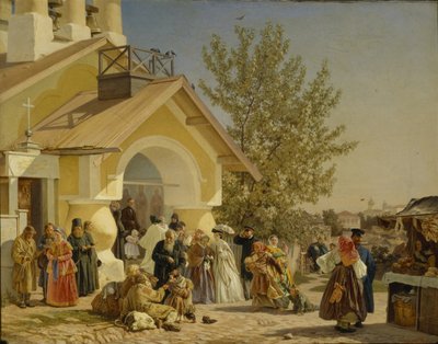 プスコフの教会から出てくる、1864年 作： Alexander Ivanovich Morozov