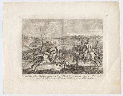 1813年、エルツェンを横断するルッツェンの戦いの後にロシア軍が行く 作： Alexander Ivanovich Sauerweid