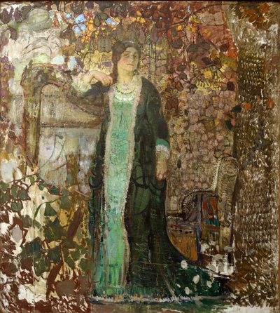 ハープ奏者。 Tatiana Sergeevna Bartseva (1886-1984) の肖像、Savinov、Alexander Ivanovich (1881-1942) 作： Alexander Ivanovich Savinov