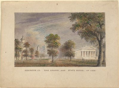 ニューヘブンCT。 1830年のエール大学と州議事堂 作： Alexander Jackson Davis