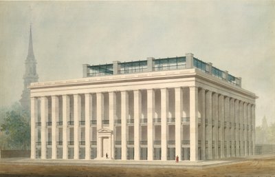 Astor House Park Hotel の提案、ニューヨークの視点、ca. 1830-34。 作： Alexander Jackson Davis