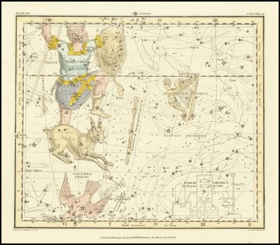 1822 - Alexander Jamieson - オリオン座、Psaltriem Georgii、Sceptrum Brandenburgium、Lepus、Columba Noachi 作： Alexander Jamieson