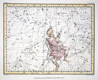 星座（プレートIV）Auriga、Camelopaardalis、Telescopium Herschelli、Alexander Jamiesonによる &39;A Celestial Atlas&39;（パブ）。ロンドン1822（手描きの彫刻） 作： Alexander Jamieson