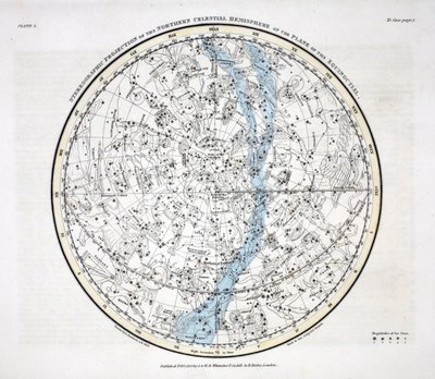 パブ、アレクサンダージェイミソンによる「天体地図」からの北半球。ロンドン1822（手描きの彫刻） 作： Alexander Jamieson