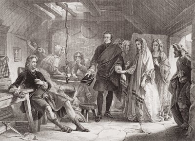 チャールズ皇太子とフローラマクドナルドの南ユイスト島での最初の会議、1747年、「英語とスコットランドの歴史の図解」第2巻 作： Alexander Johnston