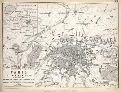William Blackwood and Sons, Edinburgh & London発行のパリとその周辺の地図。 作： Alexander Keith Johnston