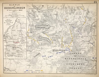 ウィリアムブラックウッドアンドサンズ発行のホーエンリンデンの戦いの地図、エディンバラとロンドン、1848年（手描きの彫刻） 作： Alexander Keith Johnston